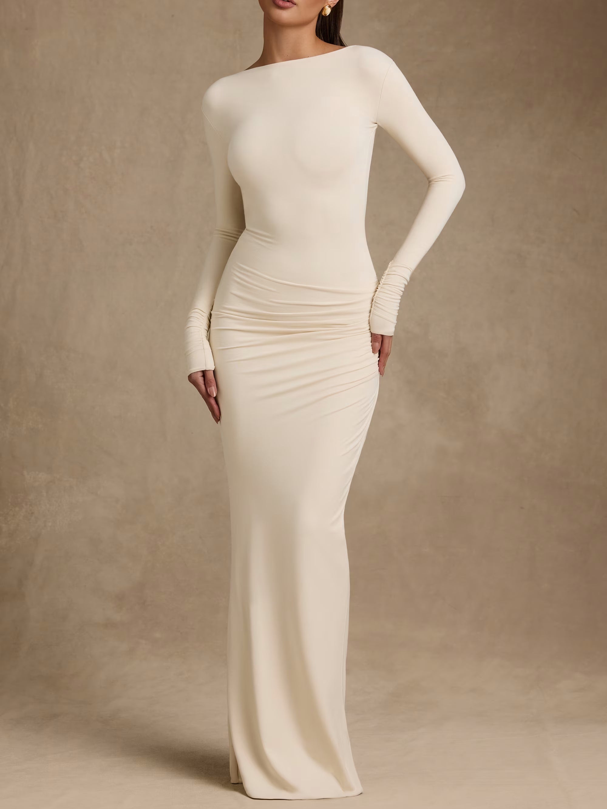 Chocolate Brown Pleated Halter Maxi Dress