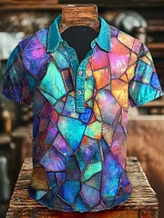Men's Casual Retro Geometric Art Print Polo Shirt