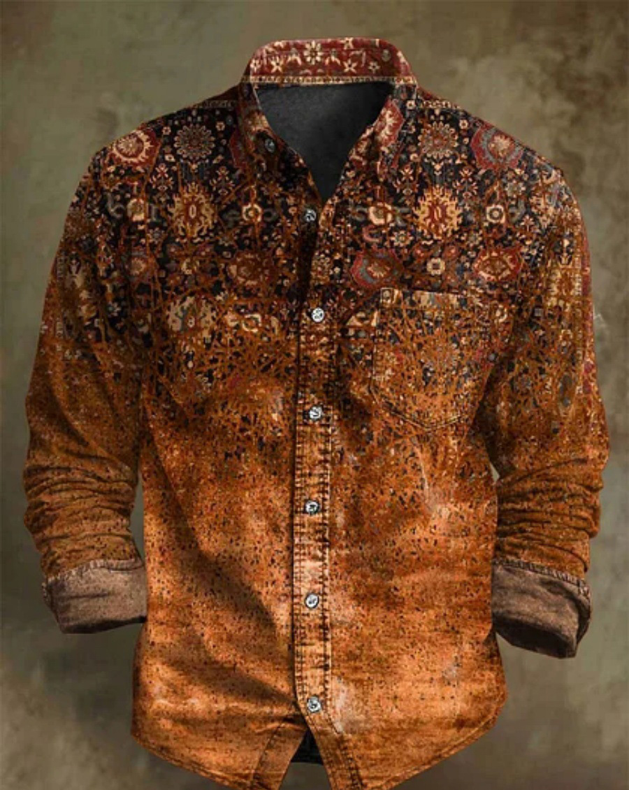 Halloween Men's Bamboo Linen Long Sleeve Shirt Vintage Lapel Shirt