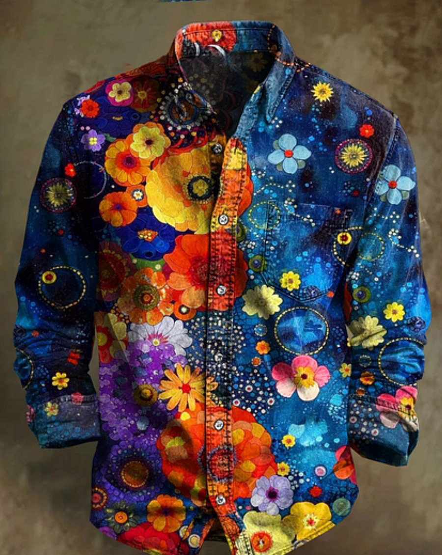 Men's Bamboo Linen Long Sleeve Shirt Vintage Lapel Shirt