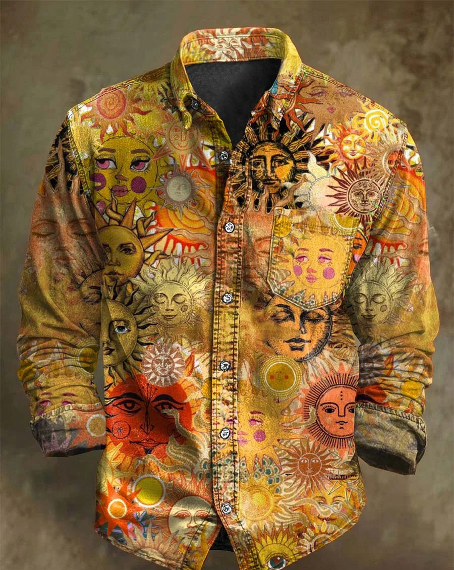 Halloween Men's Bamboo Linen Long Sleeve Shirt Vintage Lapel Shirt