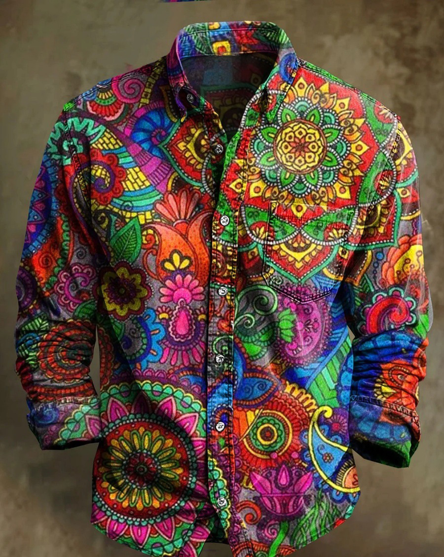 Men's Bamboo Linen Long Sleeve Shirt Vintage Lapel Shirt