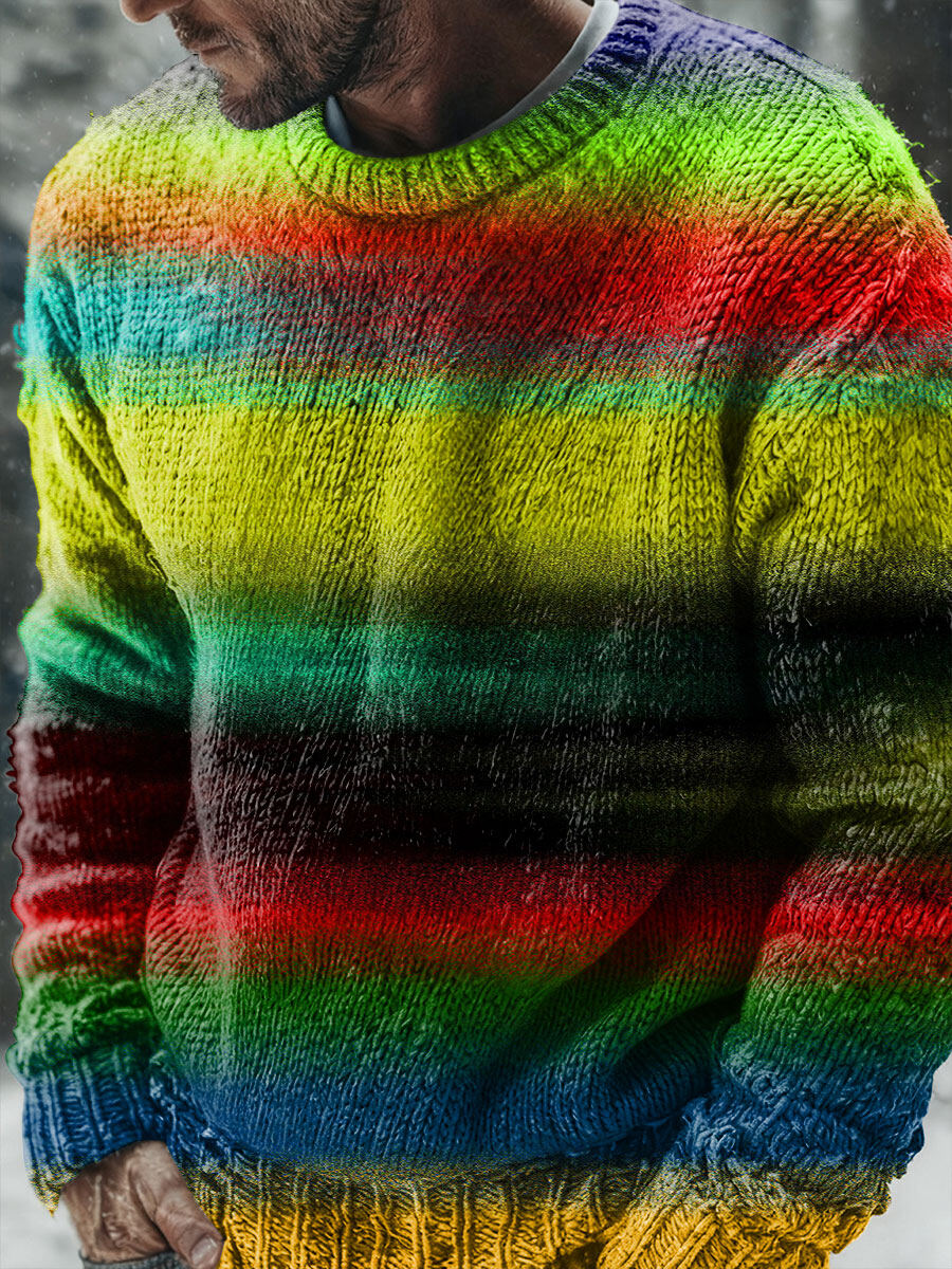 Artistic Abstract Vintage Color Block Pattern Art Print Knit Pullover Sweater