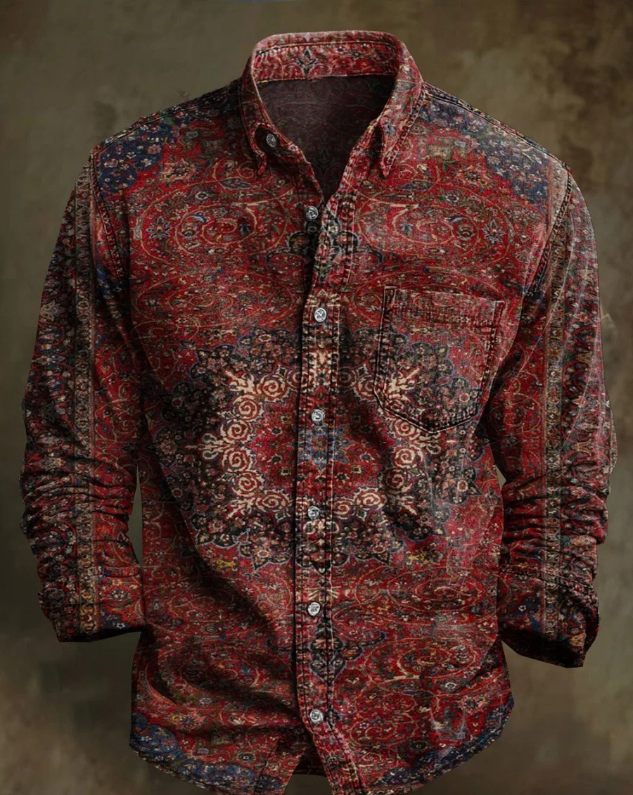 Halloween Men's Bamboo Linen Long Sleeve Shirt Vintage Lapel Shirt