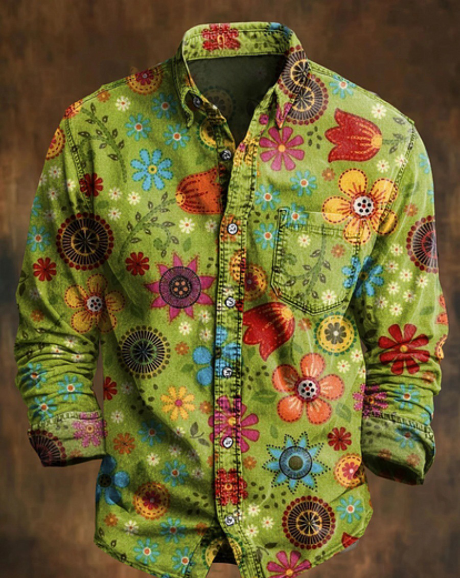 Men's Bamboo Linen Long Sleeve Shirt Vintage Lapel Shirt