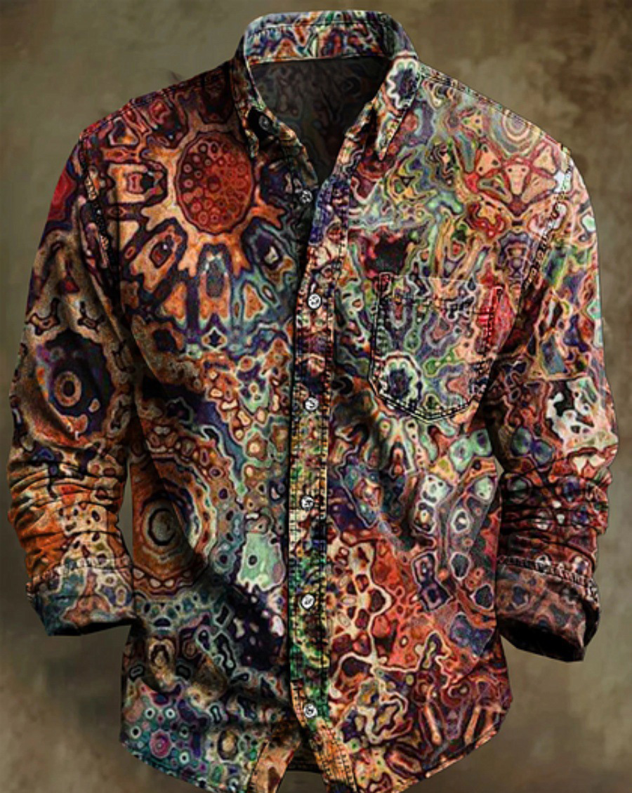 Halloween Men's Bamboo Linen Long Sleeve Shirt Vintage Lapel Shirt