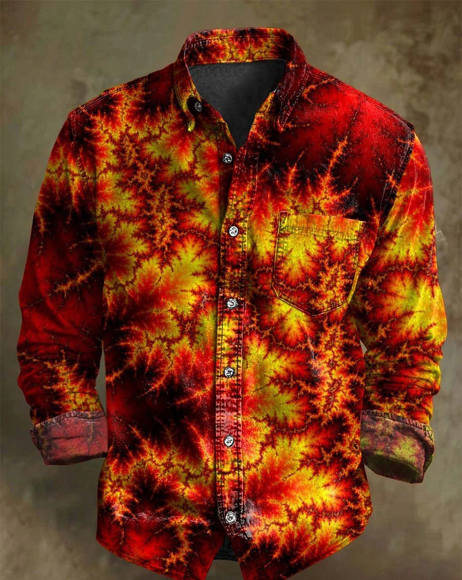 Halloween Men's Bamboo Linen Long Sleeve Shirt Vintage Lapel Shirt