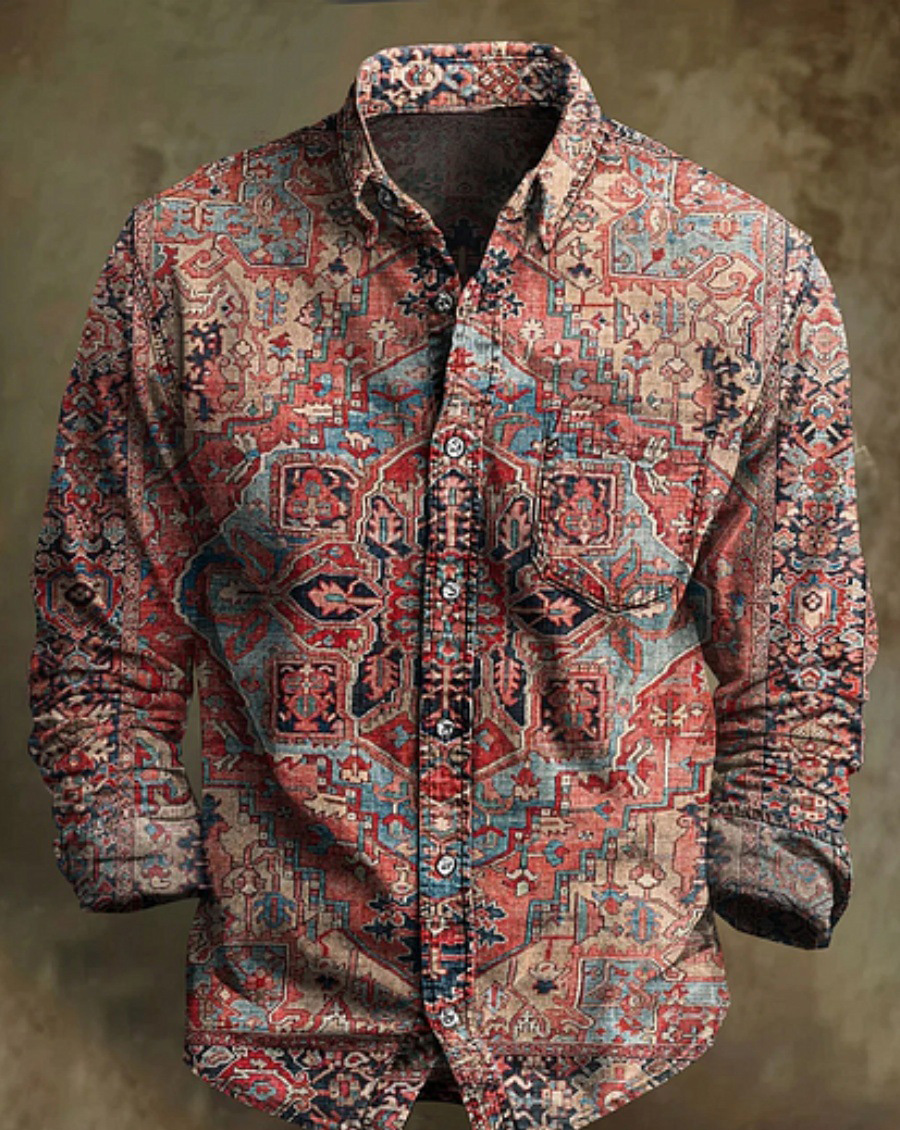 Men's Bamboo Linen Long Sleeve Shirt Vintage Lapel Shirt