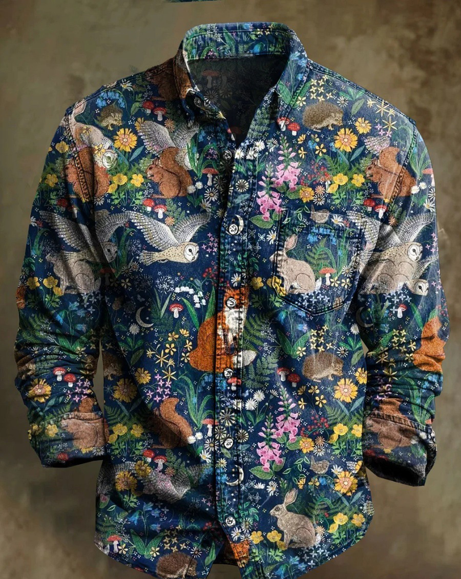 Halloween Men's Bamboo Linen Long Sleeve Shirt Vintage Lapel Shirt