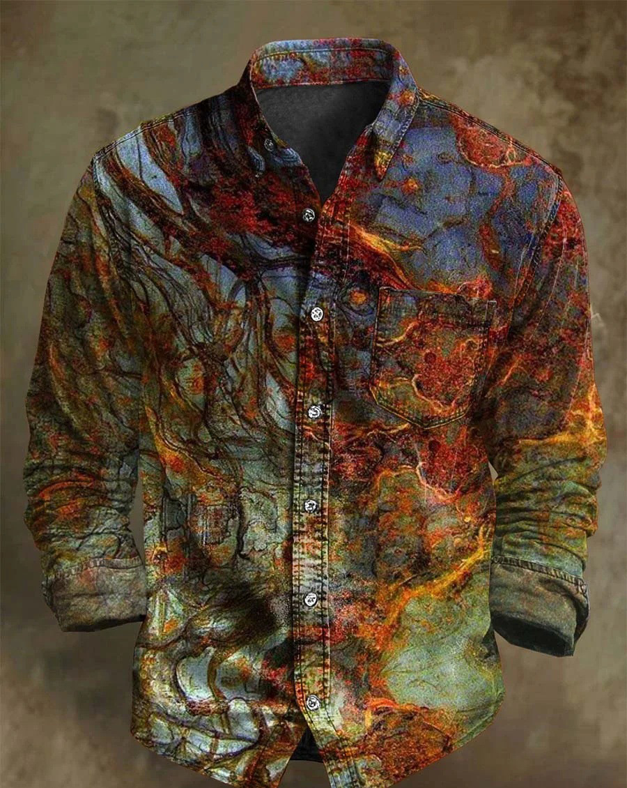 Halloween Men's Bamboo Linen Long Sleeve Shirt Vintage Lapel Shirt