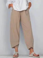 Women's Solid Color Loose Elegant Casual Simple Cotton And Linen Ninth Pants
