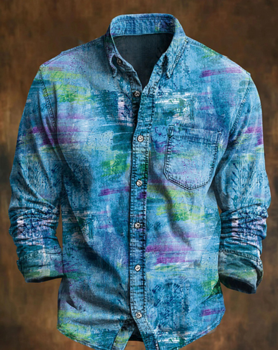 Men's Bamboo Linen Long Sleeve Shirt Vintage Lapel Shirt