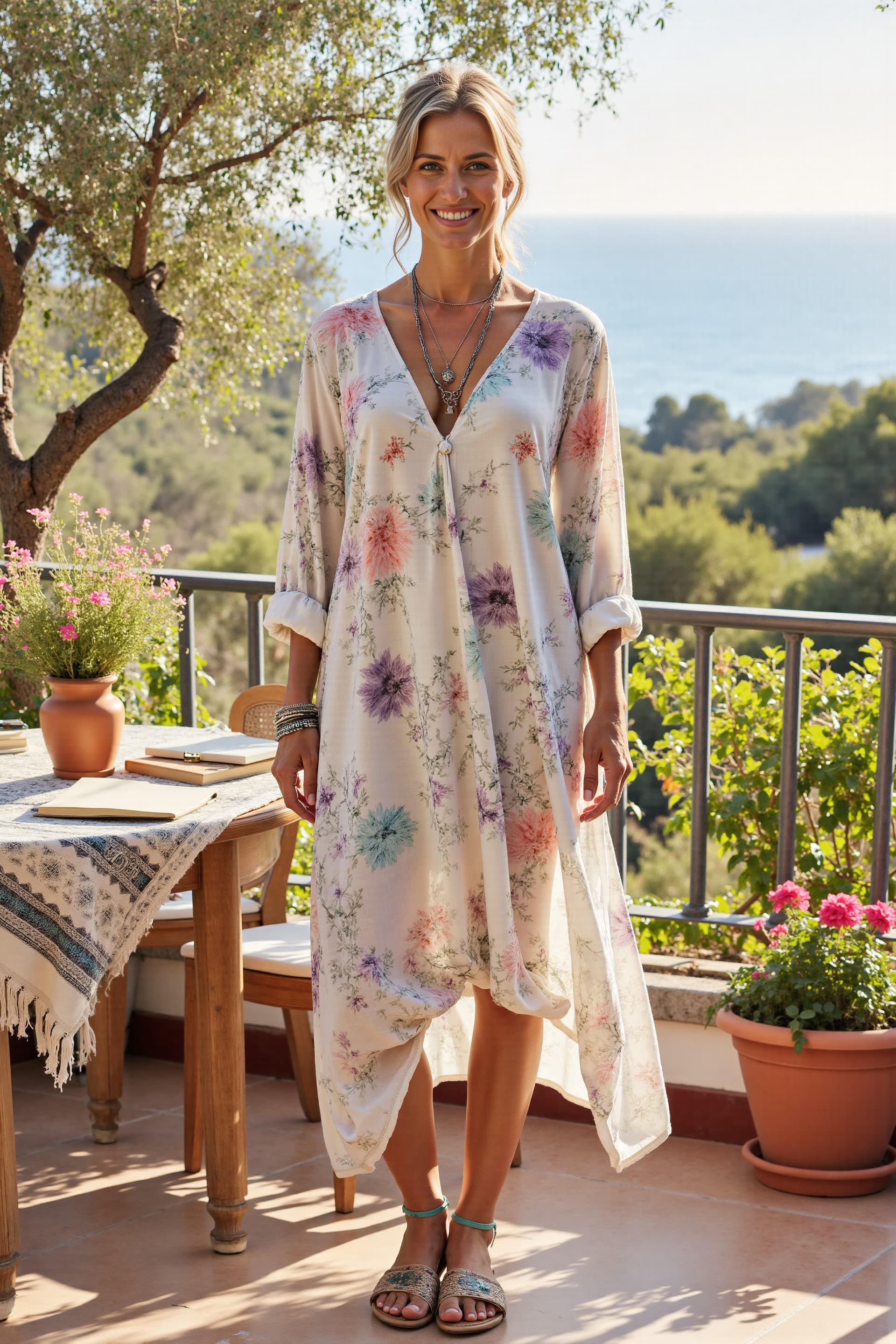 Women's Boho Print Casual Cotton&Line Maxi Dress