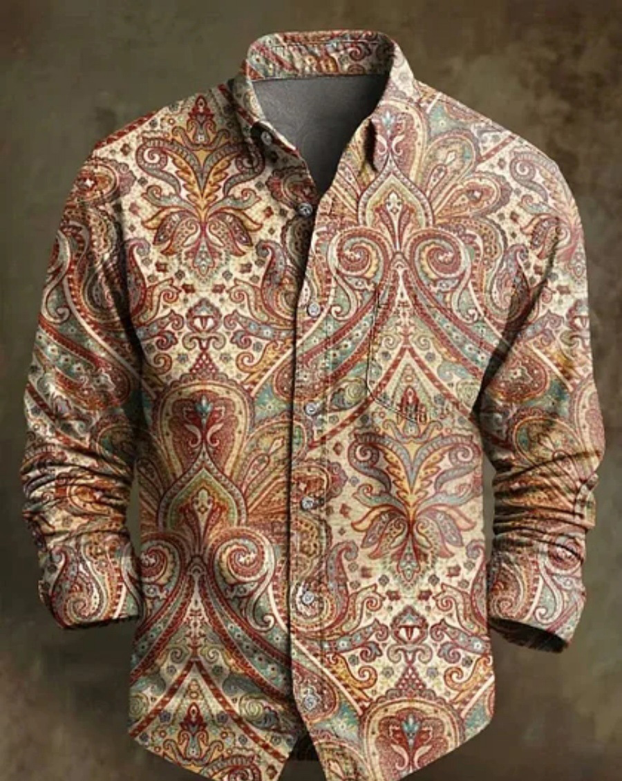 Halloween Men's Bamboo Linen Long Sleeve Shirt Vintage Lapel Shirt