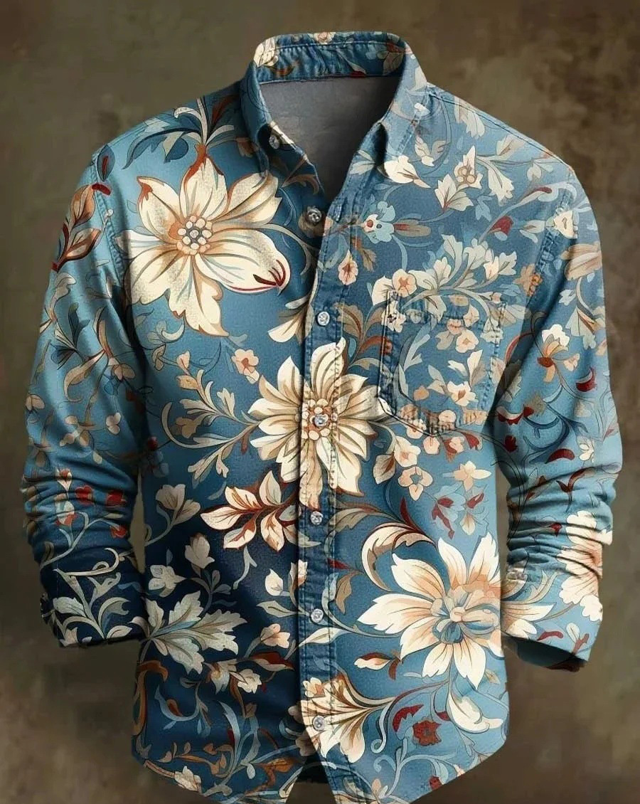 Halloween Men's Bamboo Linen Long Sleeve Shirt Vintage Lapel Shirt