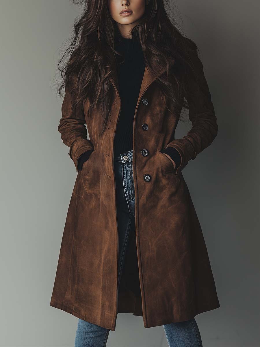 Women's Vintage Suede Trench Coat