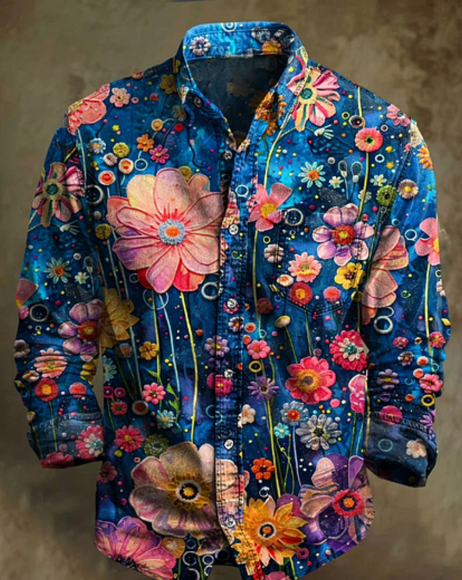 Halloween Men's Bamboo Linen Long Sleeve Shirt Vintage Lapel Shirt