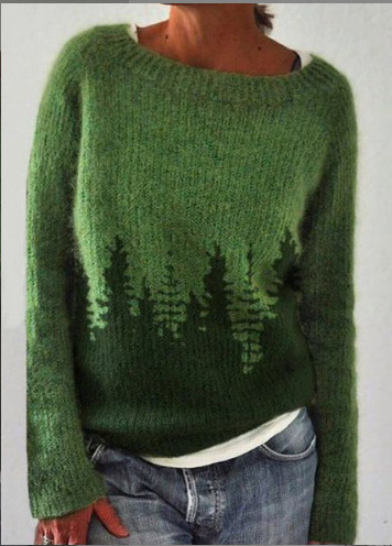 Retro Floral Print Women‘s Round-neck Long sleeved Sweater