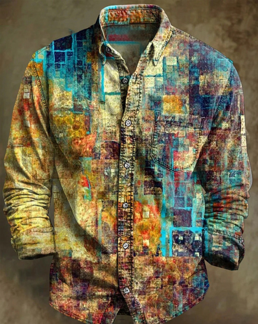 Halloween Men's Bamboo Linen Long Sleeve Shirt Vintage Lapel Shirt