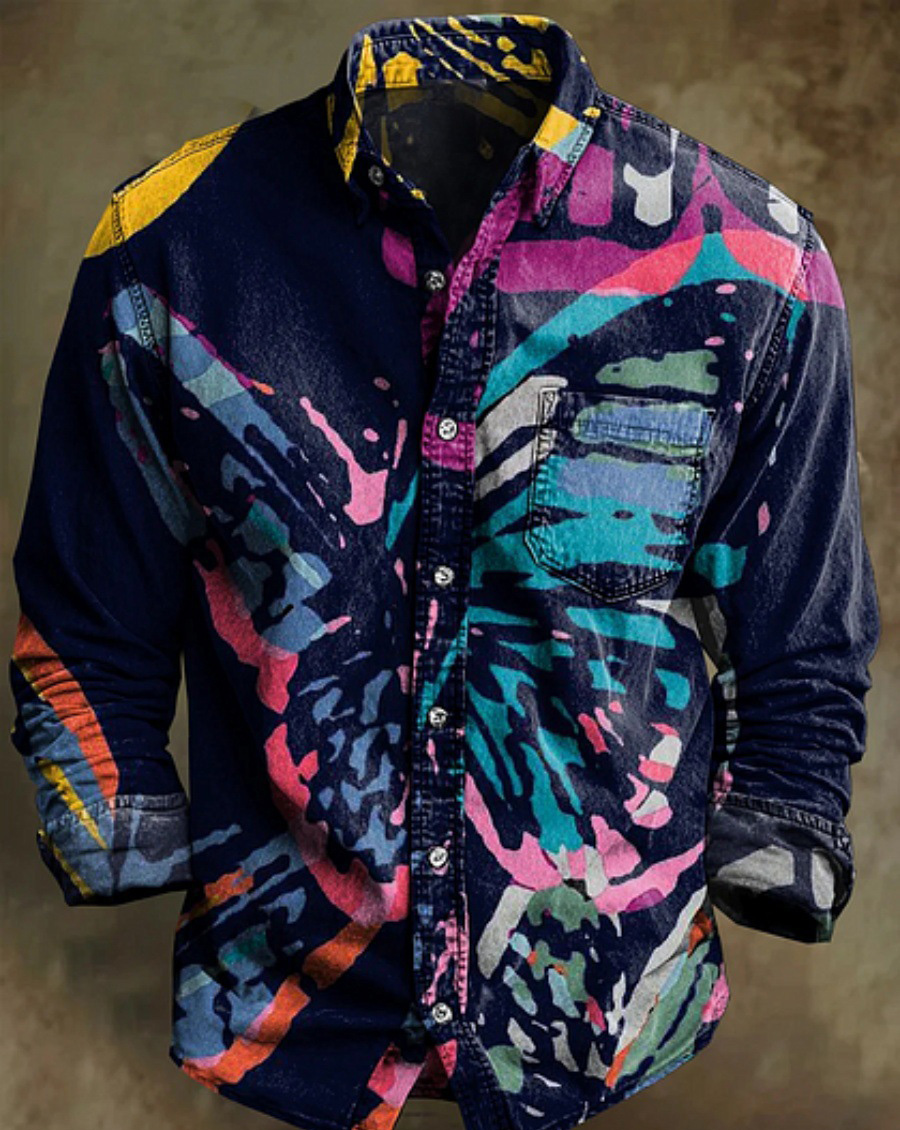 Halloween Men's Bamboo Linen Long Sleeve Shirt Vintage Lapel Shirt