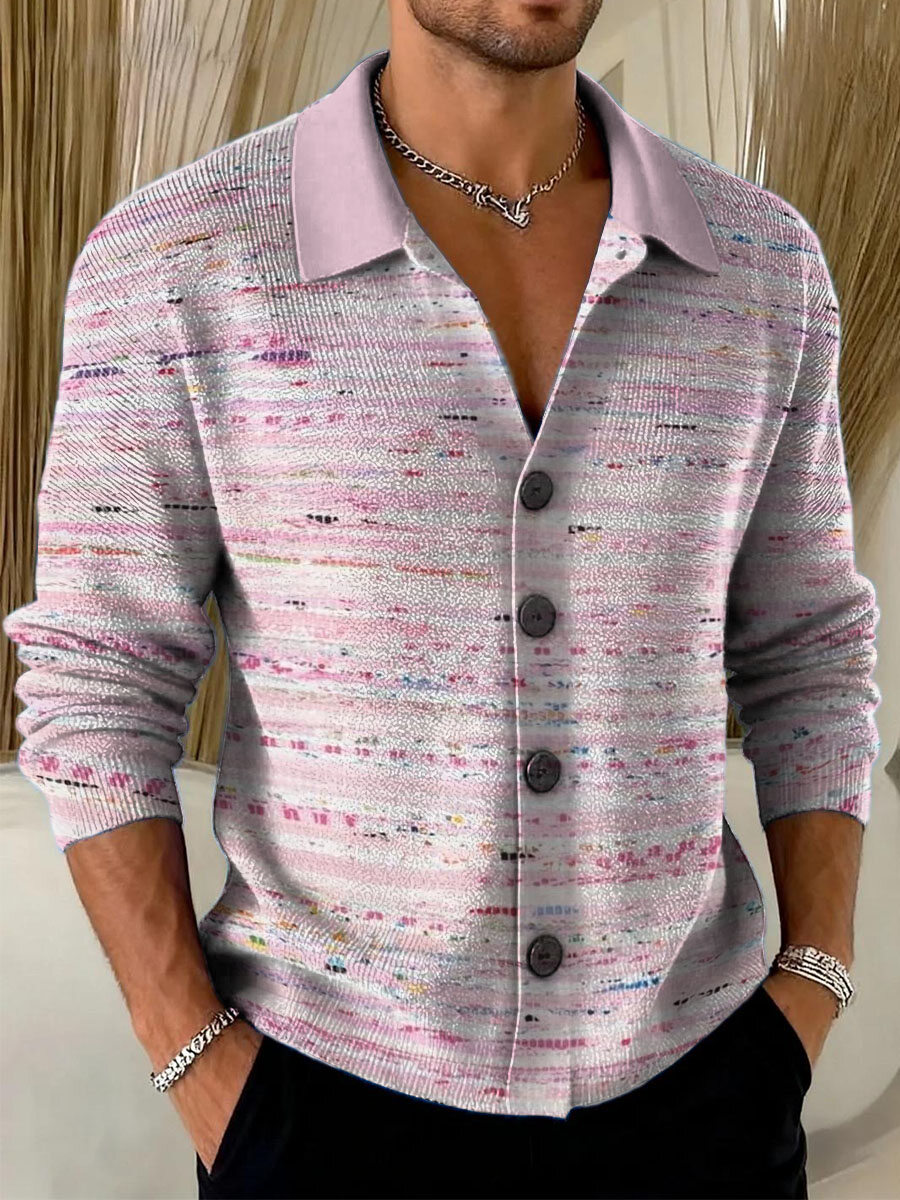 Colorful Horizontal Stripe Decorative Pattern Casual Shirt Collar Long Sleeve Sweater