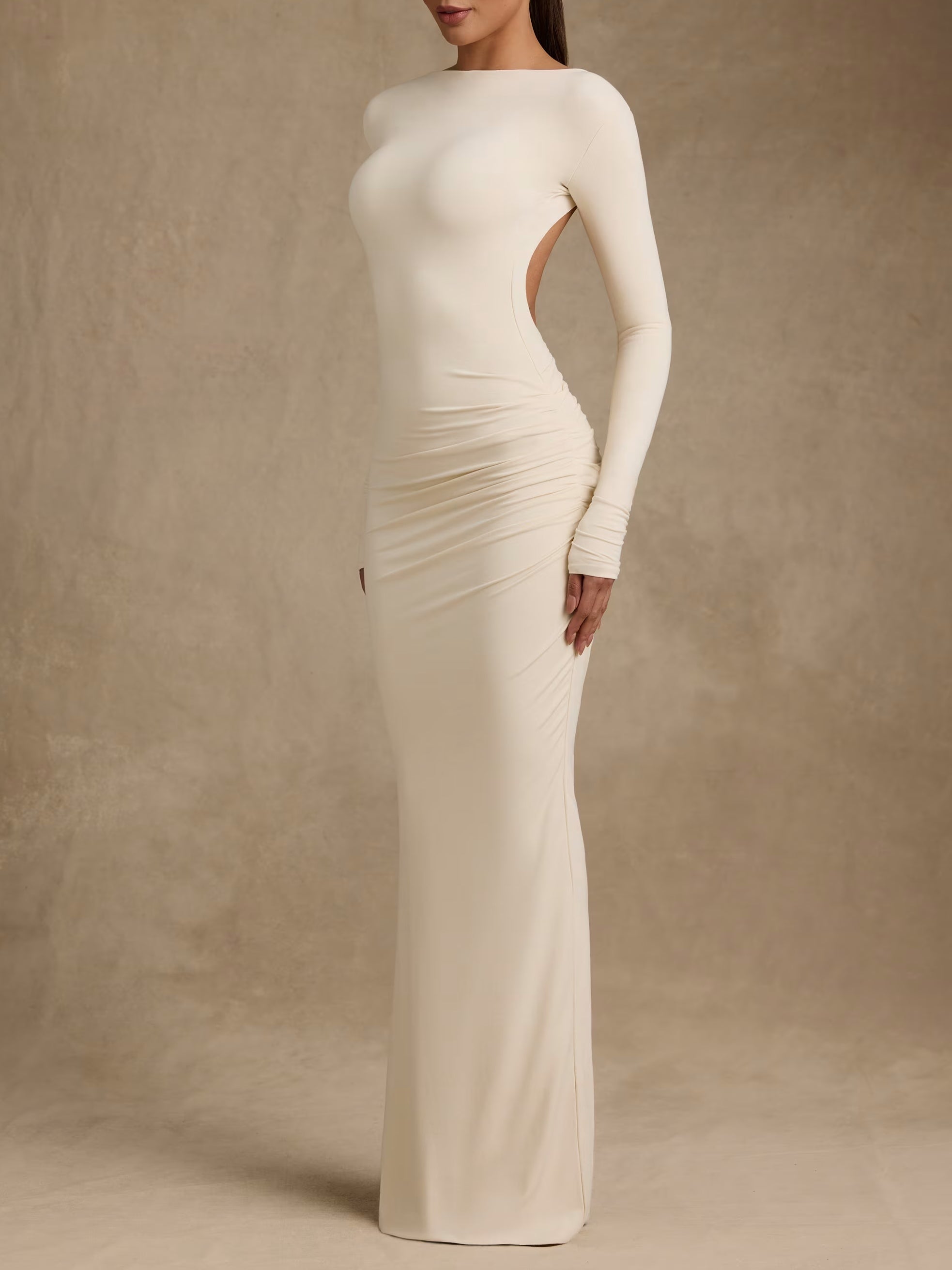 Chocolate Brown Pleated Halter Maxi Dress