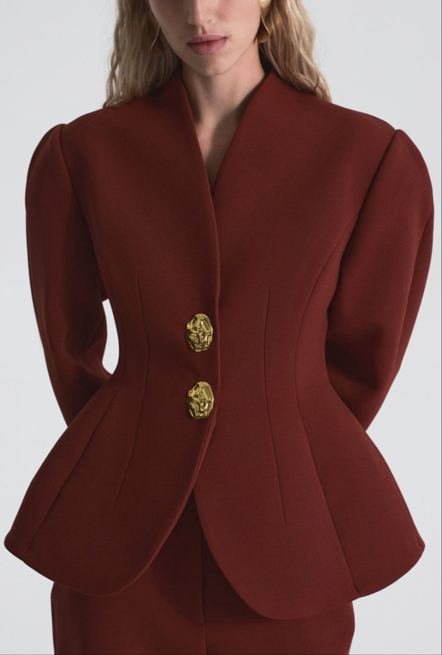Chic Burgundy Blazer and Trousers Set