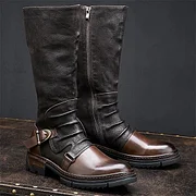 MEN'S VINTAGE BUCKLE PLEATED MOTORCYCLE BOOTS 30868638S