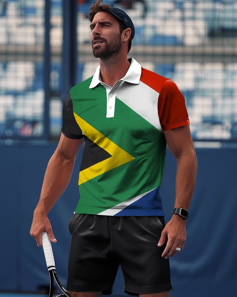 Men's British French Business Sports Polo Shirt 2-piece Shorts Set