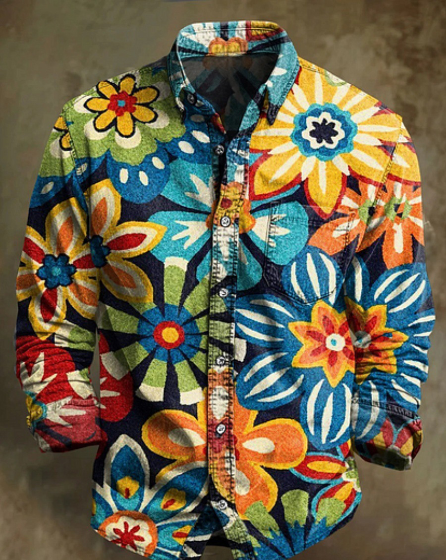 Halloween Men's Bamboo Linen Long Sleeve Shirt Vintage Lapel Shirt