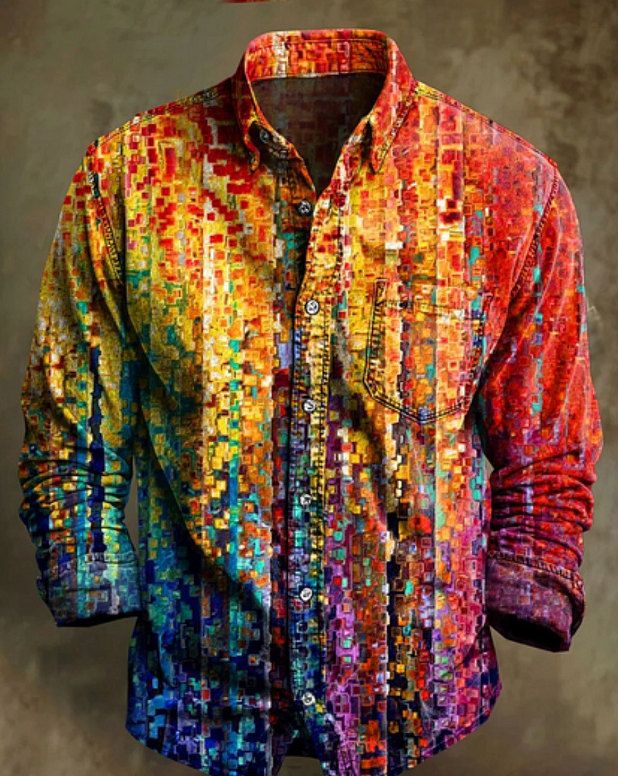 Men's Bamboo Linen Long Sleeve Shirt Vintage Lapel Shirt