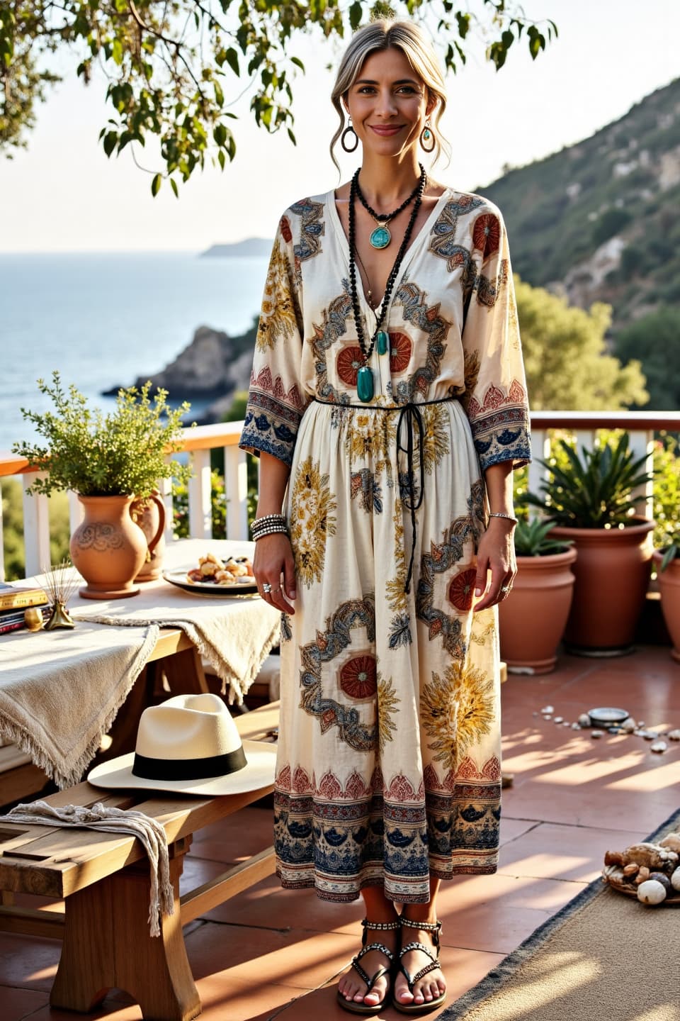 Women's  Retro Flower Print Casual Cotton&Line Maxi Dress