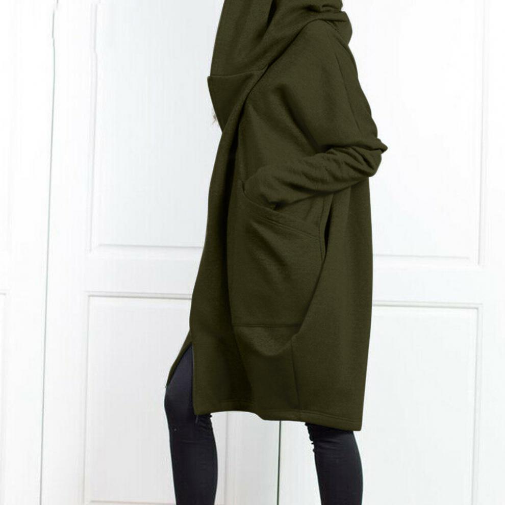 Long Hooded Pocket Zipper Loose Coat With False Two-piece Design