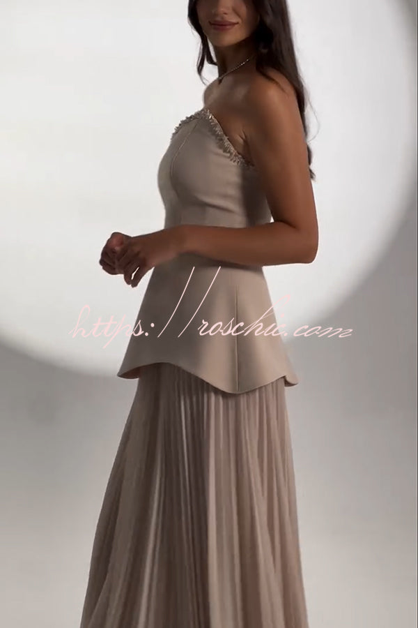 Capture The Moment Gem Trim Pleated Hem Strapless Maxi Dress