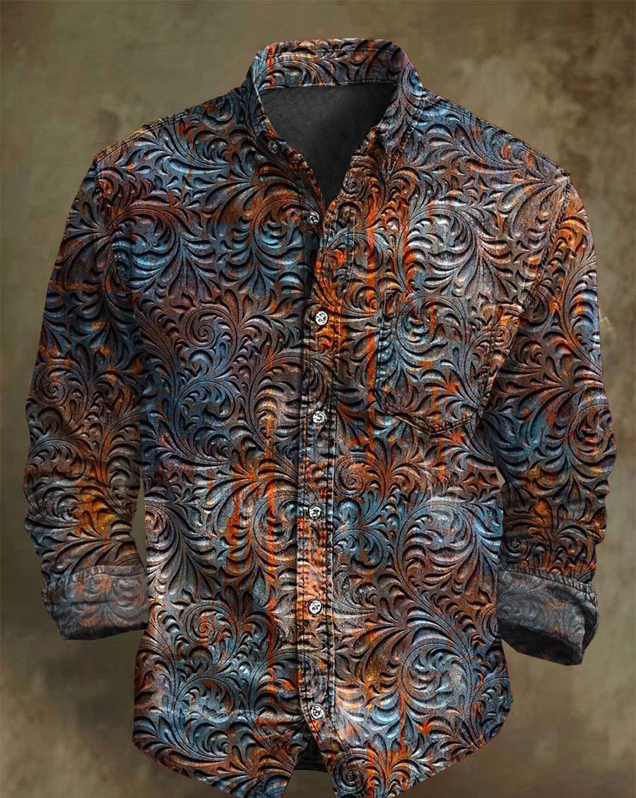 Halloween Men's Bamboo Linen Long Sleeve Shirt Vintage Lapel Shirt