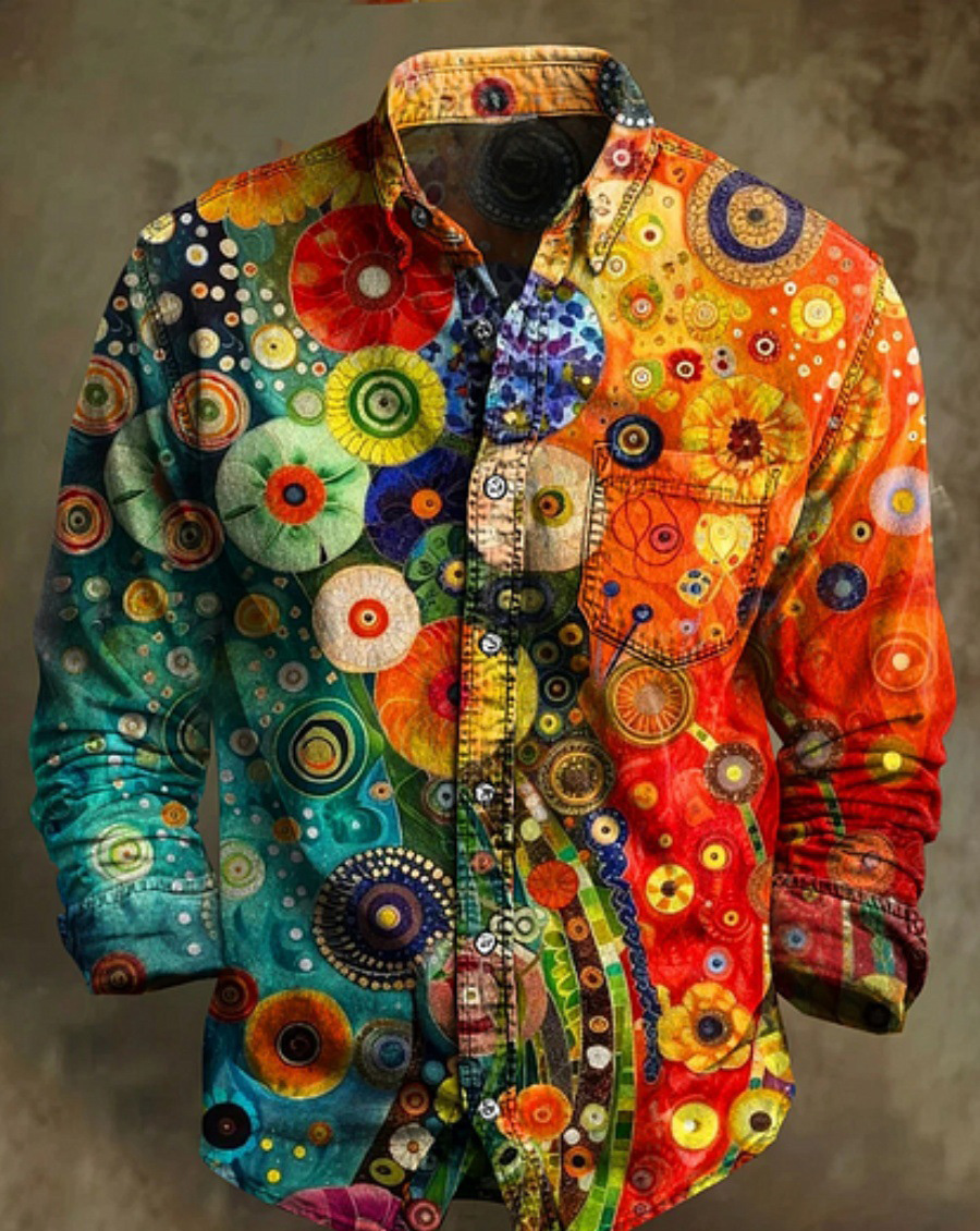 Men's Bamboo Linen Long Sleeve Shirt Vintage Lapel Shirt