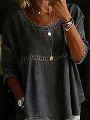 Women's Solid Color Casual Loose Denim Blouse Shirt