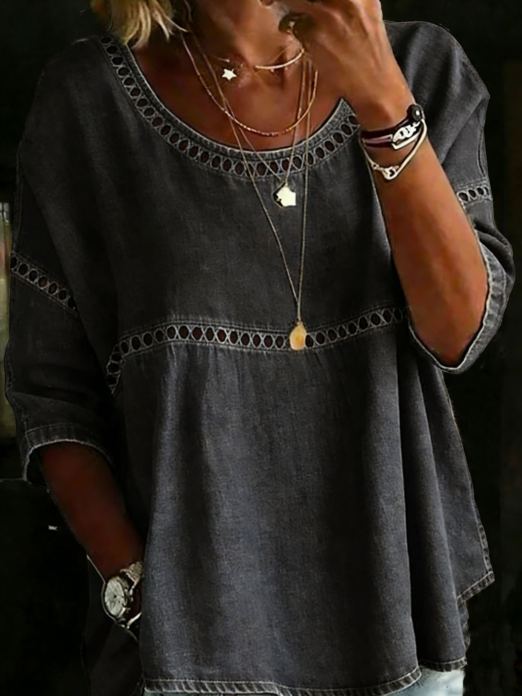 Women's Solid Color Casual Loose Denim Blouse Shirt