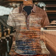 Men's Casual Retro Geometric Pattern Print Polo Shirt