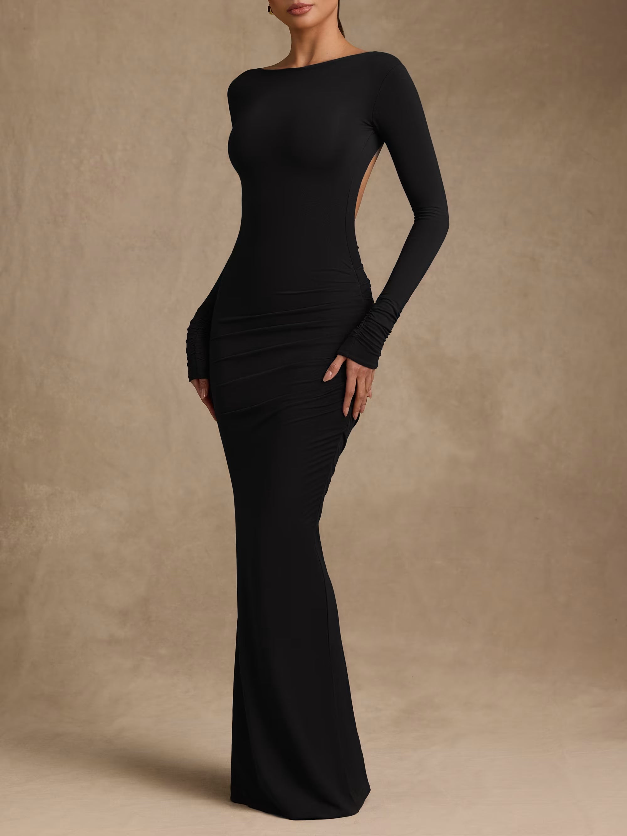 Chocolate Brown Pleated Halter Maxi Dress