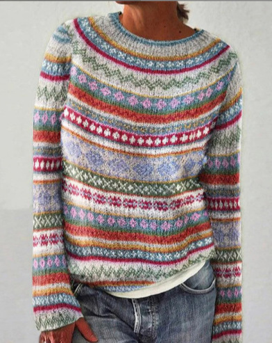 Fashionable Abstract Art Print Women‘s Round-neck Long sleeved Sweater