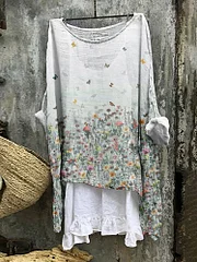 Vintage Butterfly And Floral Printed V Neck Casual Blouse