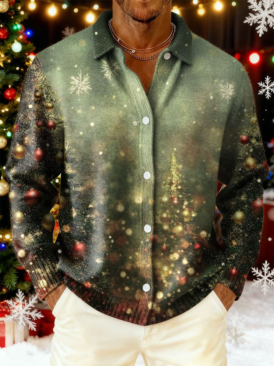 Men's Christmas Snowflake Pattern Art Print Cowl Neck Sweater