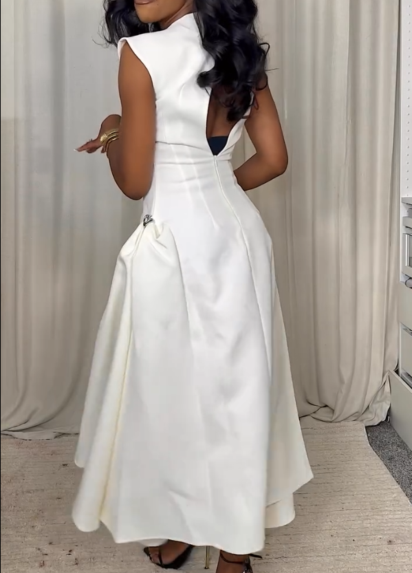 Ladies' Round Neck Solid Color Elegant Temperament Dress