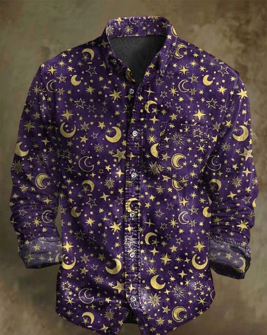 Halloween Men's Bamboo Linen Long Sleeve Shirt Vintage Lapel Shirt