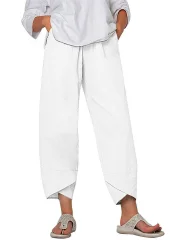 Women's Solid Color Loose Elegant Casual Simple Cotton And Linen Ninth Pants