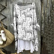 Vintage Zebra Round Neck Casual Blouse