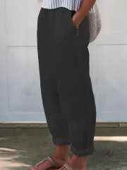 Women's Solid Color Cotton And Linen Casual Pants