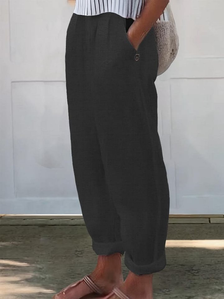 Women's Solid Color Cotton And Linen Casual Pants