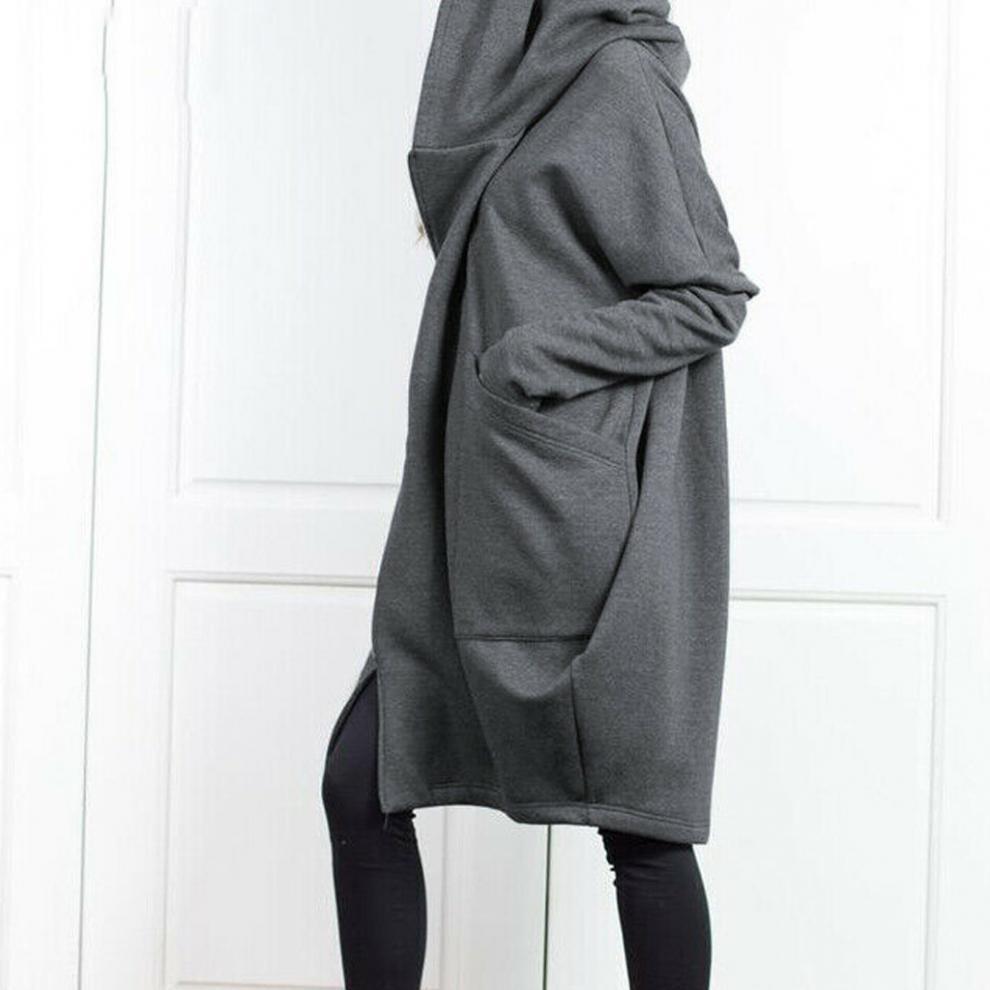 Long Hooded Pocket Zipper Loose Coat With False Two-piece Design